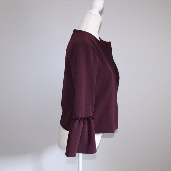NWT Elle Burgundy Textured Bell Sleeve Blazer Jacket Sz XS - Picture 6 of 8